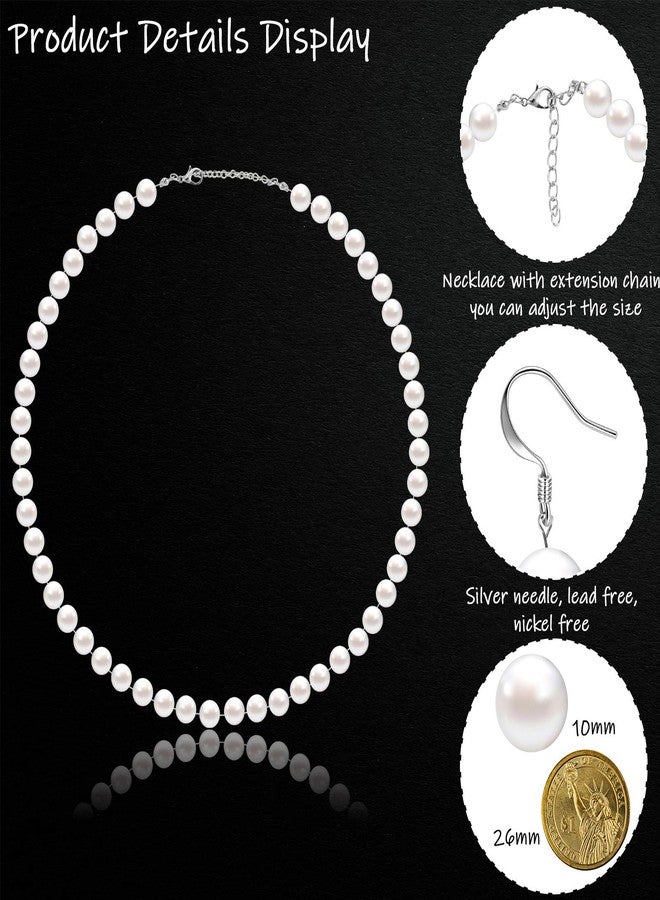 Aurelema 4 Pcs Christmas Faux Pearl Costume Jewelry Set for Women Wedding 1920s Simulated Necklace Bracelet Earrings Gifts(White,10mm) - Image 4